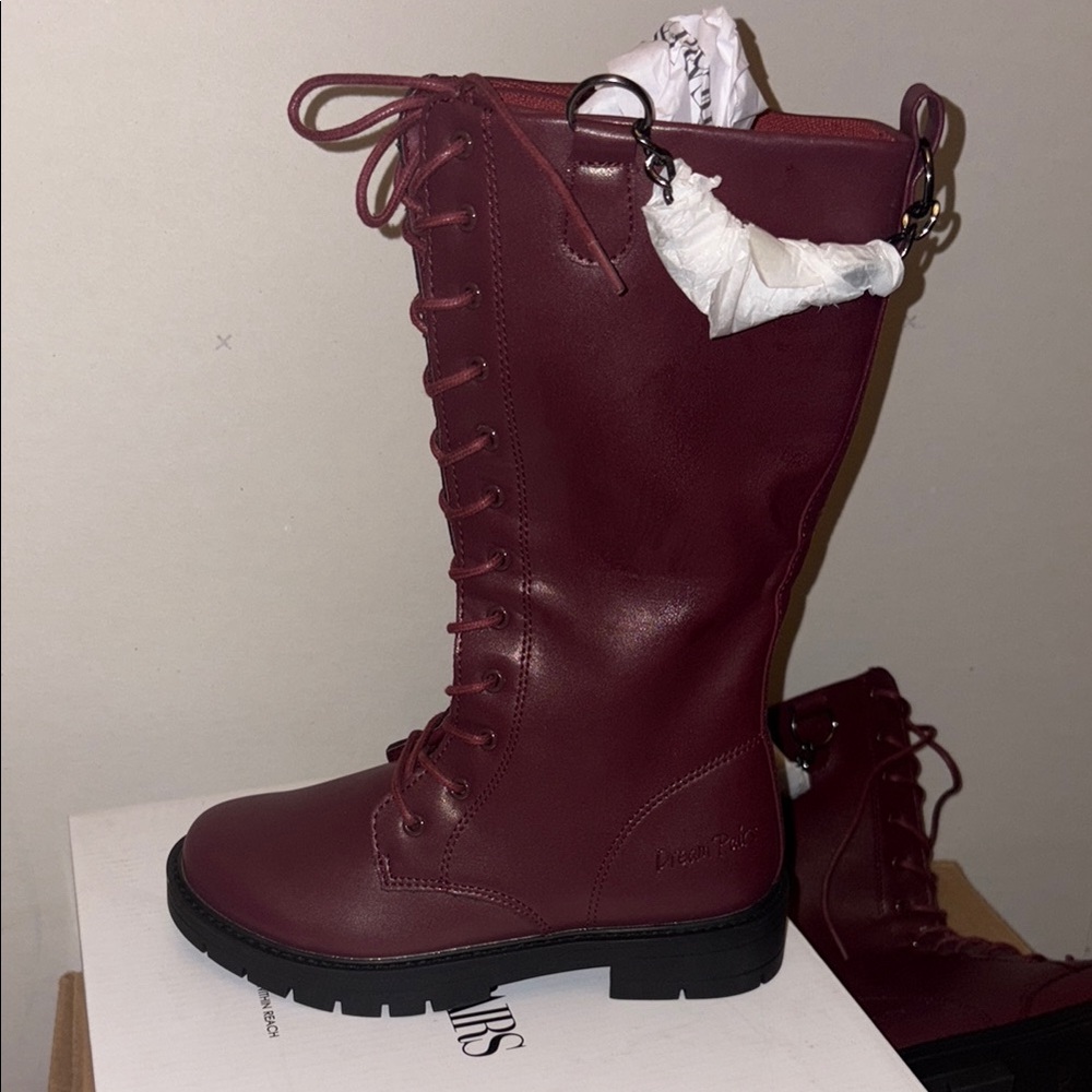 Dream Pairs Red Lace Up Boots with Rugged Sole